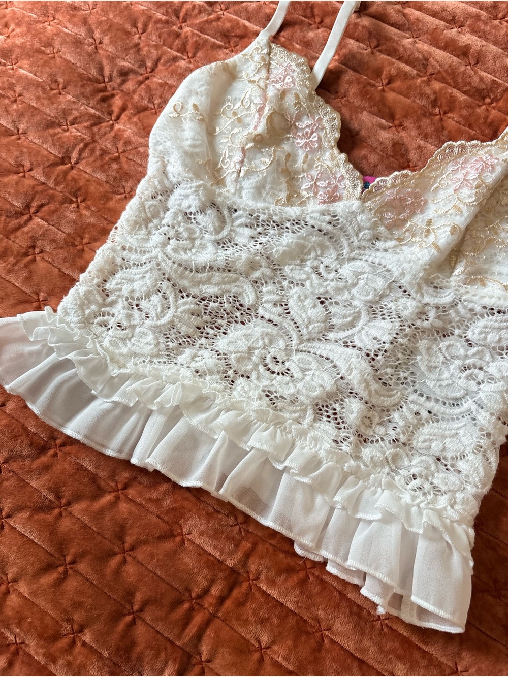 White Lace Ruffle Cami Top - Picture 6 of 7